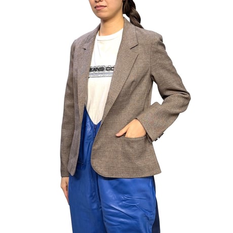 【USED】90's Personal Petites Tailored Jacket Mixed Grey Brown with Sharp Lapel