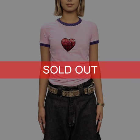 【USED】00's D&G Sequin Heart Glitter Ringer Baby T-shirt