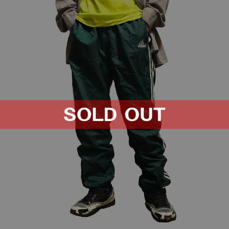 【USED】90'S ADIDAS 3-STRIPES LOGO NYLON TRACK PANTS GREEN