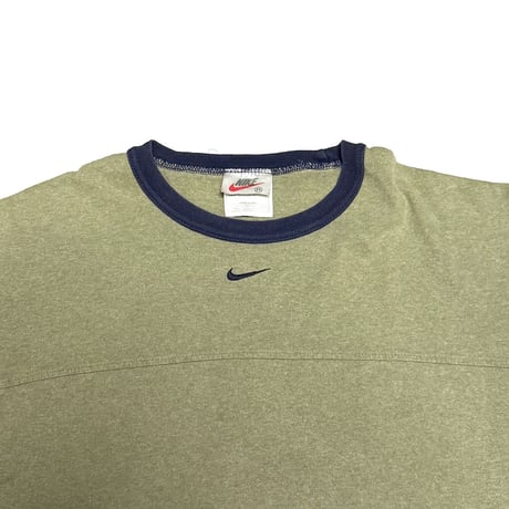 【USED】90's NIKE Center Swoosh Ringer T-Shirt Olive × Navy