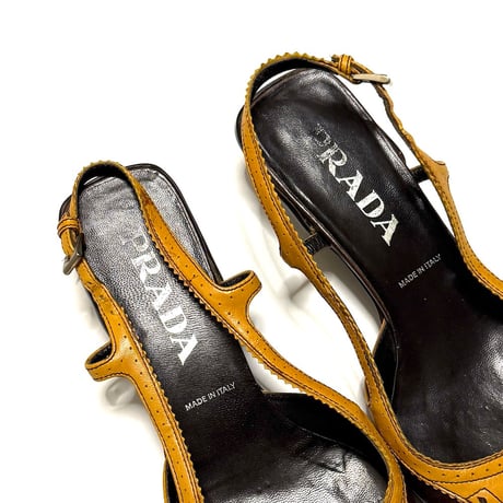 【USED】00's PRADA Two-Tone Slingback Kitten Heel Mules