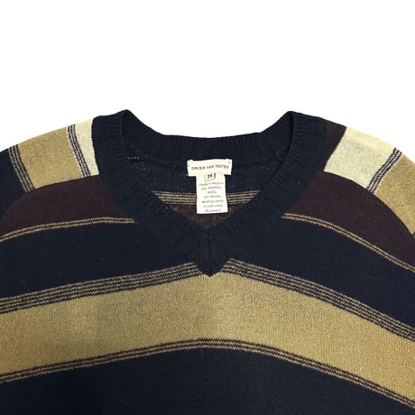 【USED】90's DRIES VAN NOTEN Multi-Stripe V-Neck Knit Made in Belgium