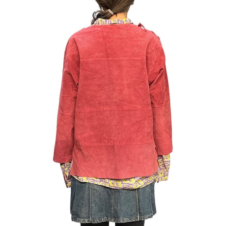 【USED】80's Euro Vintage Dusty Red Perforated Leather Lace-Up Top