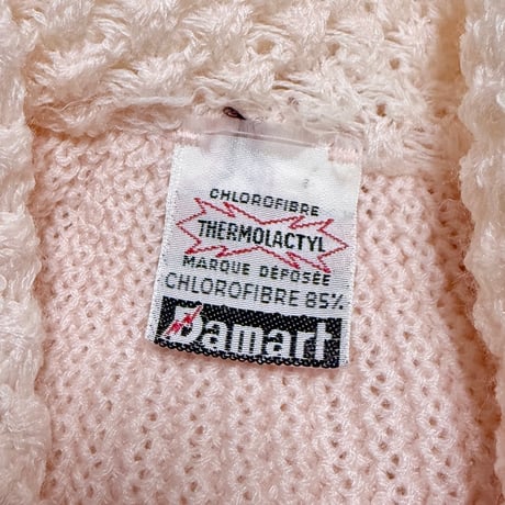 【USED】70's Damart "Thermolactyl" Pastel Knit Cardigan with Satin Ribbon