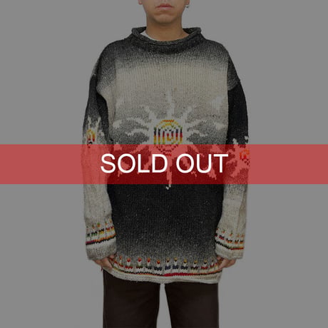 【USED】80'S-90'S  ECUADOR MADE HAND KNIT WOOL SWEATER