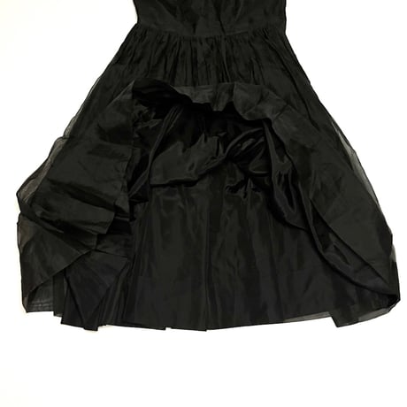 【USED】70's ORGANDY BLACK DRESS