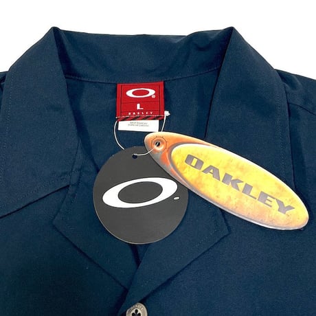 【DEAD STOCK】00'S OAKLEY OPEN COLLAR SHIRT NAVY BLUE