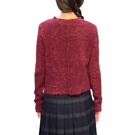 【USED】90's Burgundy Superkid Mohair Knit Cardigan with Shell Buttons