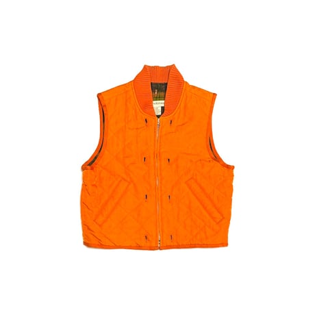 【USED】90's BANANA REPUBLIC Quilted Vest Blaze Orange × Wool Tartan