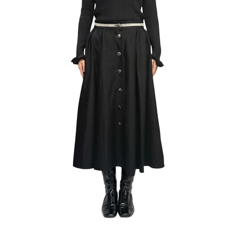 【USED】80's Wool Front Button Flare Skirt Made in France
