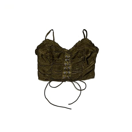 【USED】00's GATHERED LACE-UP BUSTIER KHAKI