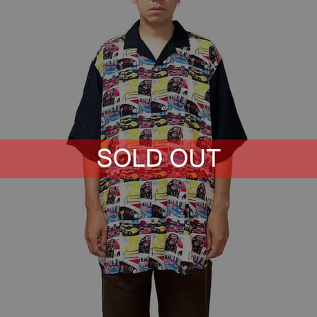 【USED】90'S CAR RACING DESIGN S/S OPEN COLLAR SHIRT