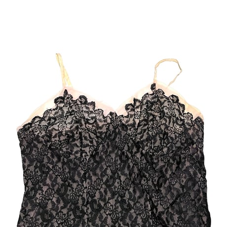 【USED】60's HAUTANA Perlon LINGERIE SLIP MINI DRESS BLACK LACE