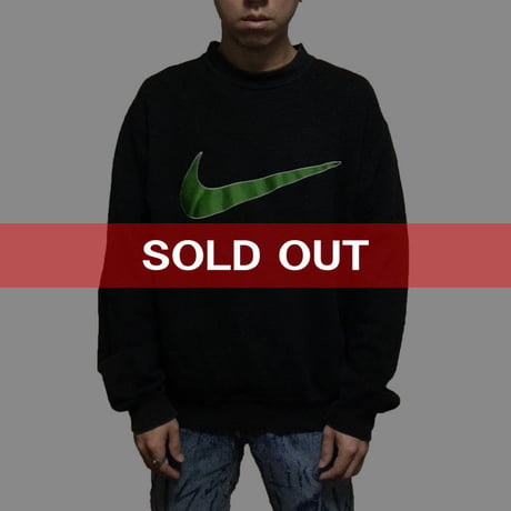 【USED】90'S NIKE LINE GREEN SWOOSH SWEAT SHIRT