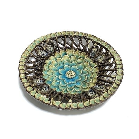 【USED】UNKNOWN VINTAGE GLASS GLAZE LOTUS LARGE PLATE