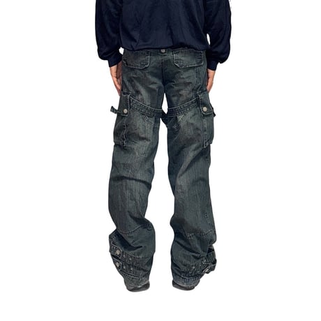 【USED】00's Fishbone Bondage Denim Cargo Pants