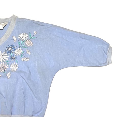 【USED】90'S Blain BLUE FLORAL V-NECK TOP