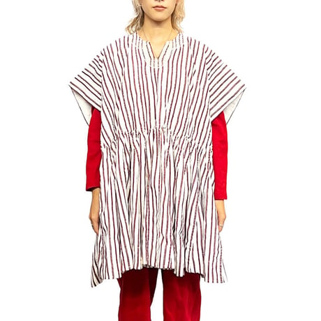【USED】00'S AFRICAN FUGU BATAKARI SMOCK JACKET RED STRIPE