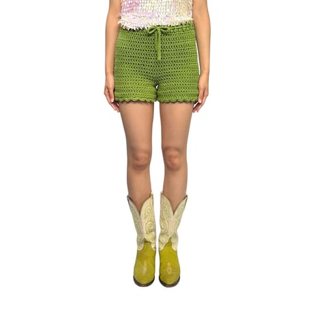 【USED】Vintage Handcrafted Crochet Shorts Guacamole