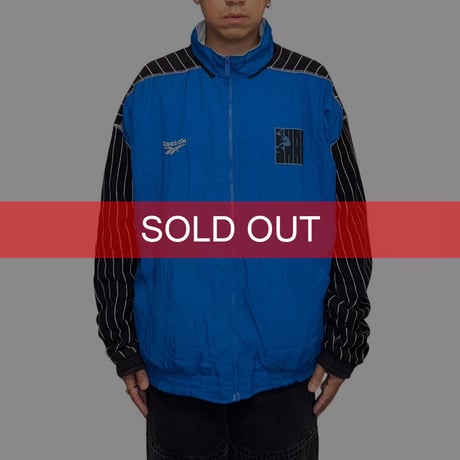 【USED】90's Reebok SHAQ SHAQUILLE O'NEAL BLUE NYLON × PIN STRIPE SWEAT JACKET