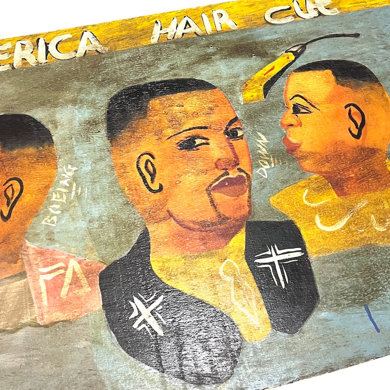 USED】Vintage AFRICAN HAND PAINTED BARBER SHOP