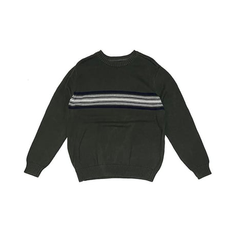 【USED】00'S ST. JOHN'S BAY LINE COTTON KNIT SWEATER KHAKI