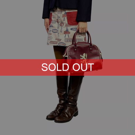 【USED】00's Pringle of Scotland Burgundy PVC Leather Mini Boston Bag