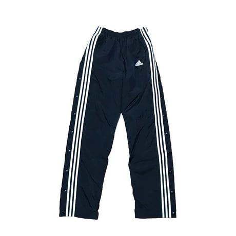 【USED】90'S  ADIDAS SIDE SEAM SLITS WITH SNAP BUTTON NYLON TRACK PANTS BLACK