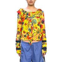 【USED】00's Jean Paul GAULTIER SOLEIL Mesh Floral Ruffle Top Yellow