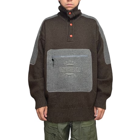 【USED】90's ARMANI JEANS TECHNO KANGAROO POCKET HI-NECK WOOL KNIT SWEATER