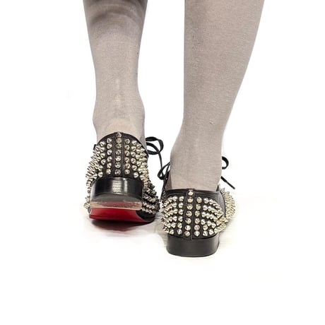 【USED】Christian Louboutin Black Leather Freddy Spikes Lace Up Oxfords