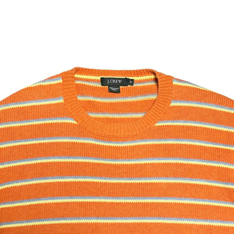 【USED】00's J.CREW Orange Multi-Stripe Cotton Knit Sweater