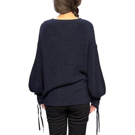 【USED】2010's Polo Ralph Lauren Pima Cotton Lace-Up Sleeve Knit Sweater