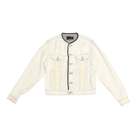 【USED】00's ARMANI JEANS Collarless Hemp Trucker Jacket