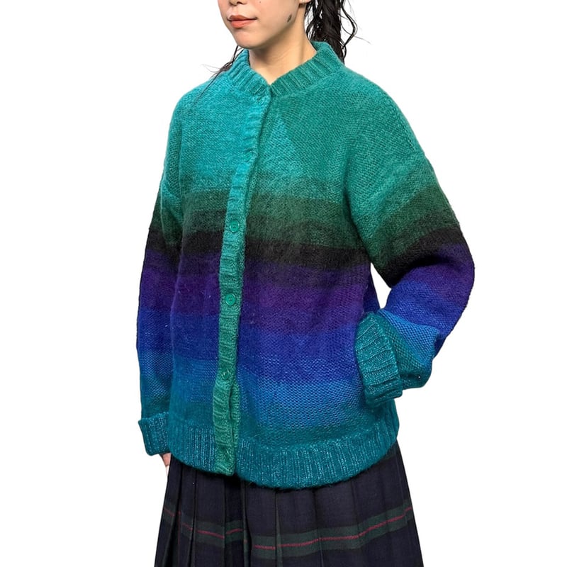 80sビンテージ 山本寛斎 グラデーションニットカーディガン USED】80's KANSAI Gradient Stripe Knit Cardigan