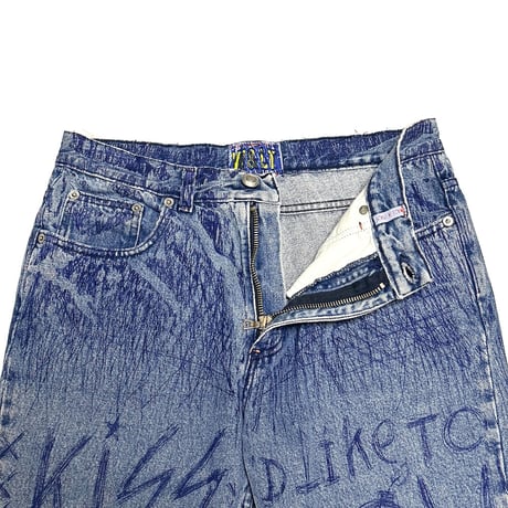 【USED】90's W.&L.T. "KISS THE FUTURE" Graffiti Print Denim Pants