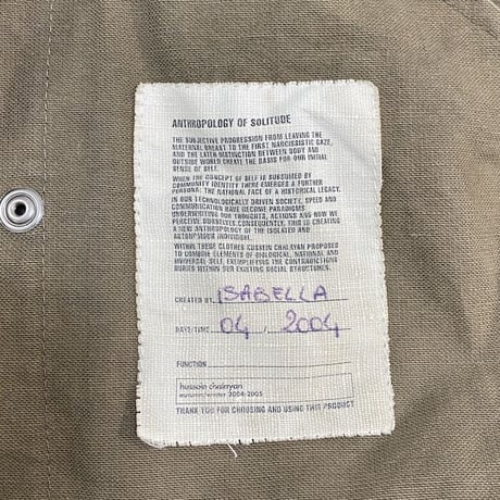 【USED】HUSSEIN CHALAYAN 2004-2005 AW  VINTAGE COTTON COAT with PILOT CAP
