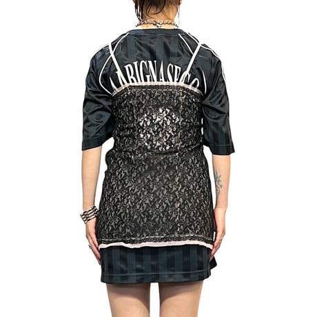 【USED】60's HAUTANA Perlon LINGERIE SLIP MINI DRESS BLACK LACE
