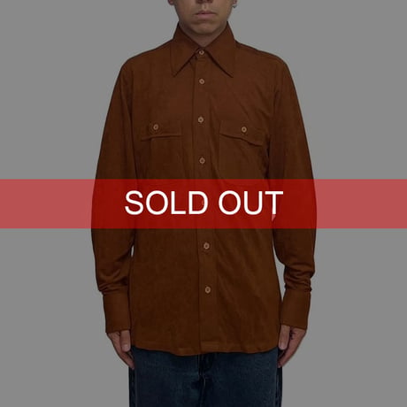 【USED】70's Macy's California TRIACETATE × NYLON SHIRT BROWN