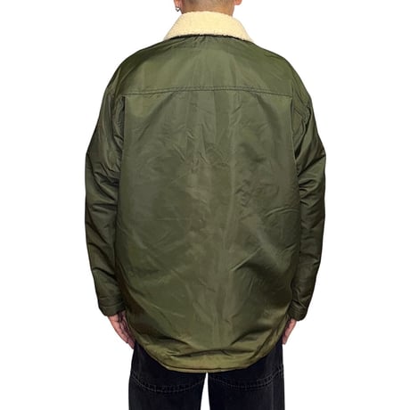 【USED】90's J.CREW Shiny Olive Shearling-Lined Bomber Jacket