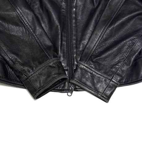 【USED】00's UNITED COLORS OF BENETTON Black Leather Jacket OPTI Zip