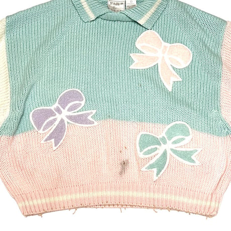 【USED】80'S FAR & NEAR COTTON CANDY COLOR RIBBON KNIT SWEATER