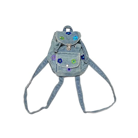 【USED】90'S-00'S FLOWER EMBROIDERY DENIM MINI BACKPACK