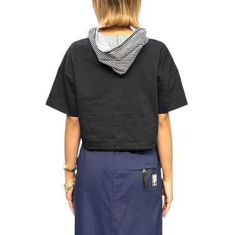 【USED】80's-90's JENNA LANE New York Striped Hood Crop Top