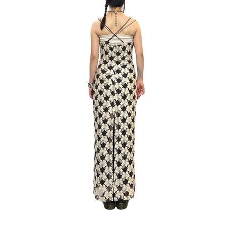【USED】80's CENTREPOINT HIBISCUS EMBROIDERED MAXI DRESS