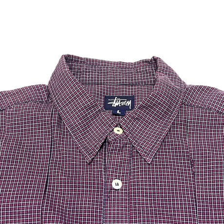 【USED】90's STUSSY CHECK CUBA SHIRT
