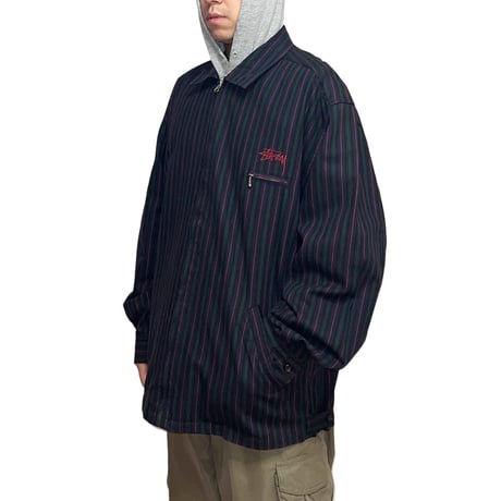 【USED】80's OLD STUSSY STRIPE OVERSIZED DRIZZLER JACKET