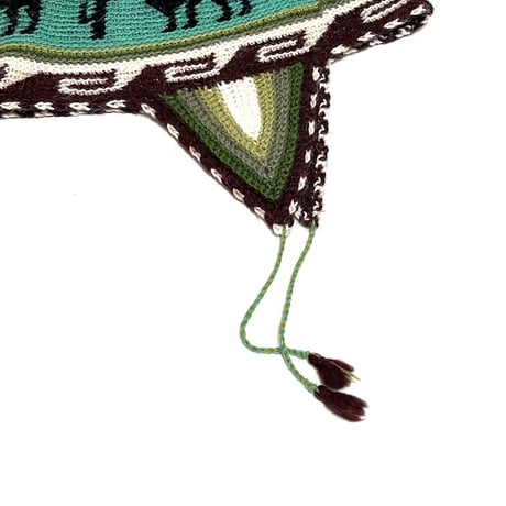 【USED】Vintage PERUVIAN HAND CROCHET EAR FLAPS KNIT HAT