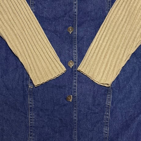 【USED】90's MAXIME Denim × Rib-Knit Hybrid Long Coat