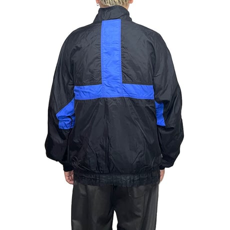 【USED】90'S adidas NYLON TRACK JACKET BLACK × BLUE LINE
